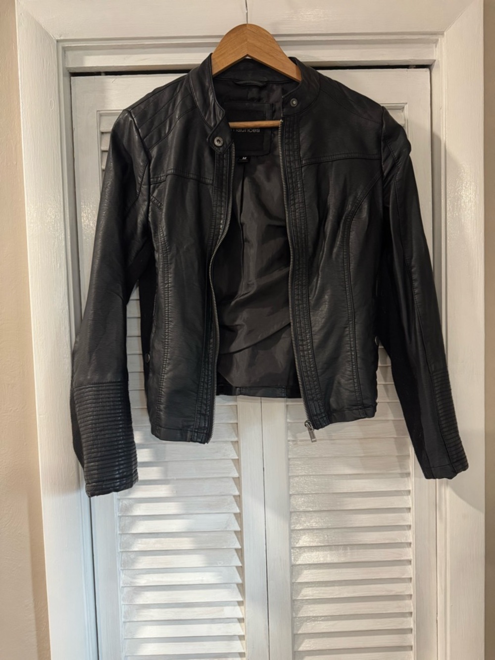 Black Faux Leather Moto Jacket - Women